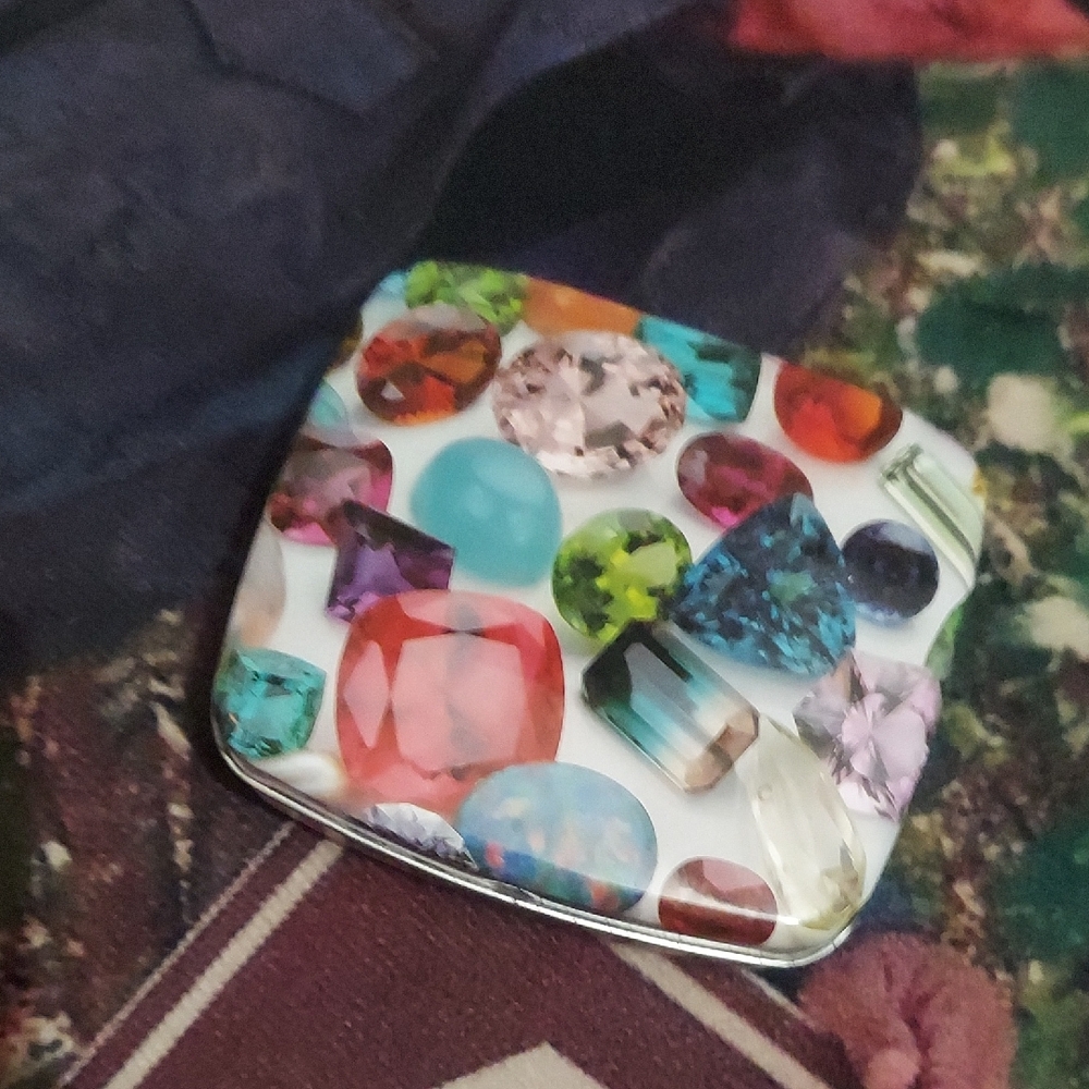 Retro Gemmy / Crystal Hinged Tin Stash / Jewelery/ Trinket Box